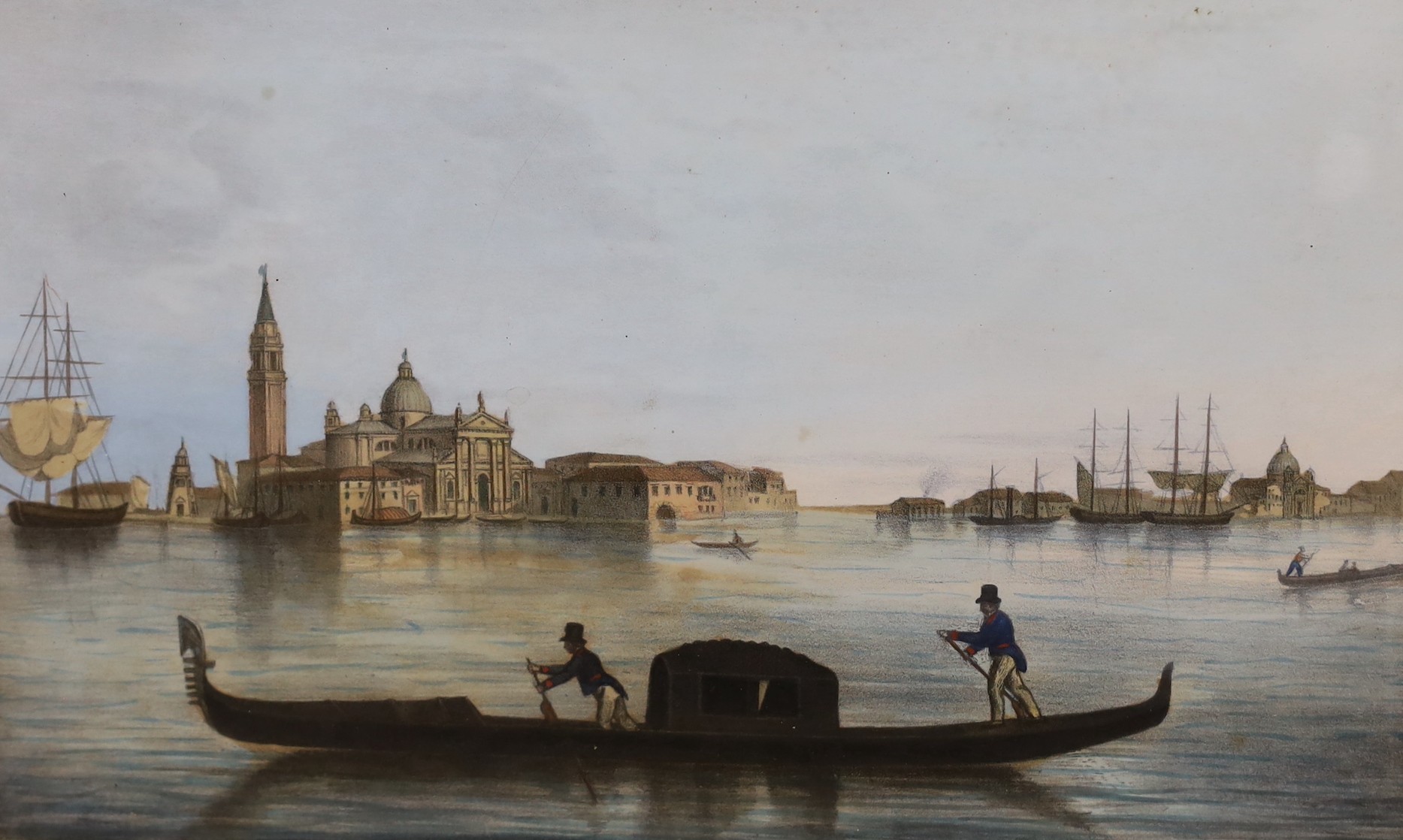 19th century English School, three hand coloured lithographs, Views of Venice, 16 x 27cm